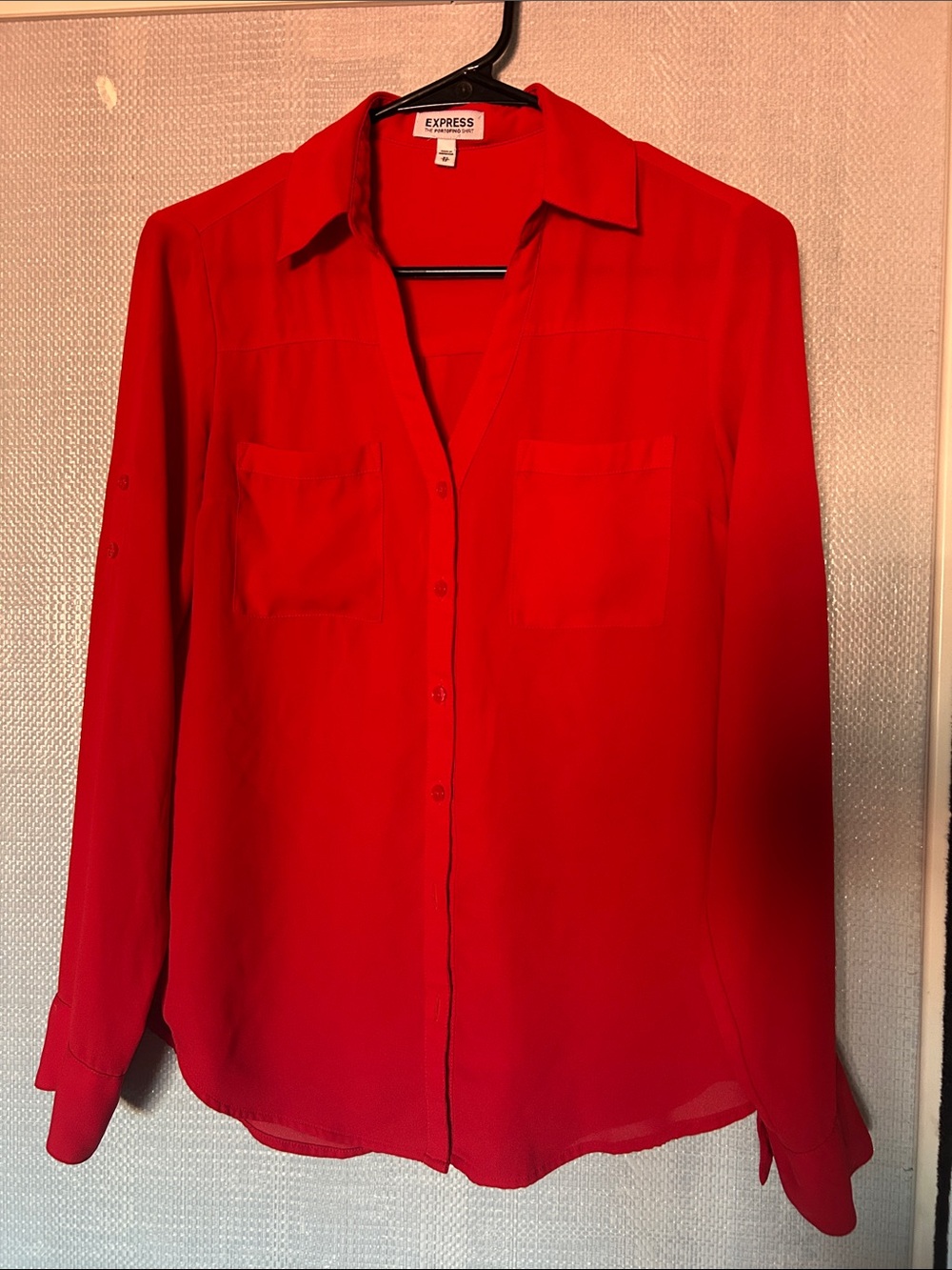 Express Women's Bright Red Button-Down Shirt